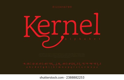 Kernel premium luxury elegant alphabet letters and numbers. Elegant wedding typography classic serif font decorative vintage retro. Creative vector illustration