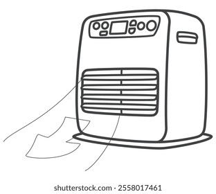 Kerosene fan heater. Turn on the warm air. Home appliances. Vector illustration.