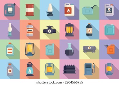 Kerosene Icons Set Flat Vector. Energy Container. Fuel Heater