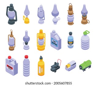 Kerosene icons set. Isometric set of kerosene vector icons for web design isolated on white background