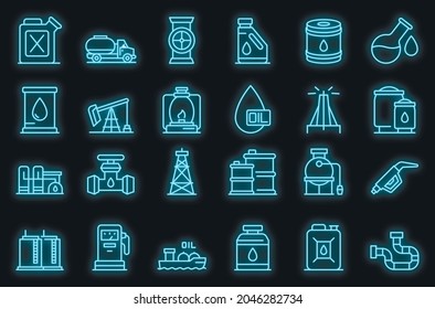 Kerosene icons set. Outline set of kerosene vector icons neon color on black