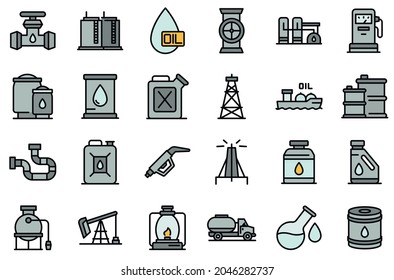Kerosene icons set. Outline set of kerosene vector icons thin line color flat isolated on white