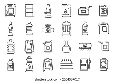 Kerosene Icons Set Outline Vector. Energy Container. Fuel Heater