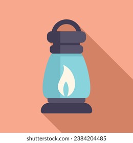 Kerosene lamp burning flame icon flat vector. Tank oil lamp. Fuel energy heater