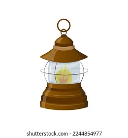 Kerosene lamp for camping, gardening, camping, walking. Insulated brown lantern. Vector illustration. Cartoon.