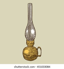 Kerosene lamp engraving style vector illustration. Scratch board style imitation