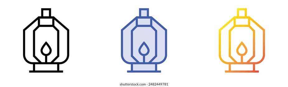 icono de lámpara de queroseno. Diseño de estilo de relleno lineal, azul y degradado aislado sobre fondo blanco