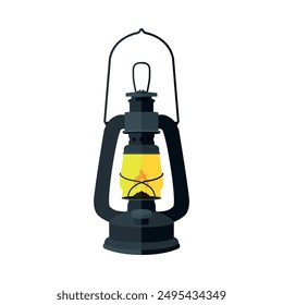 The kerosene lamp icon. A kerosene lamp is a lamp powered by the combustion of kerosene. A device for lighting. An item for hiking and sailing. Cartoon style. Retro style. Vector illustration.