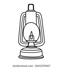 Kerosene Lamp Illustration with Black and White Line Art, Perfect for Coloring Books, Educational Materials, Retro Decorative Elements, or Vintage Designs