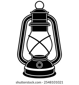 Kerosene Lamp Line Art Illustration – Vintage Lantern, Retro Lighting, Simple Outline, Antique Oil Lamp, Classic Lantern Vector