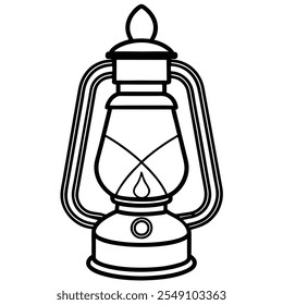 Kerosene Lamp Line Art Illustration – Vintage Lantern, Retro Lighting, Simple Outline, Antique Oil Lamp, Classic Lantern Vector