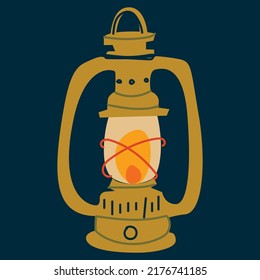 Kerosene lamp lite, cute hygge vector illustration