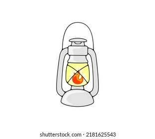Kerosene lamp, old oil lantern and oil lamp, logo design. Burning lantern kerosene oil lantern lamp with glow light, lighting, vector design and illustration