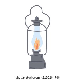 A kerosene lamp painted in doodle style. Cozy autumn. Flat vector illustration