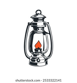 Kerosene Lamp Vector Drawing. Lamp with Fire Sketch Illustration. Perfect for Home Decor, Wall Art, Posters, Tote bag or T-shirt Print, Sticker, Mobile Case, Social Media.