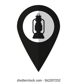 Kerosene lamp - vector icon;  black map pointer