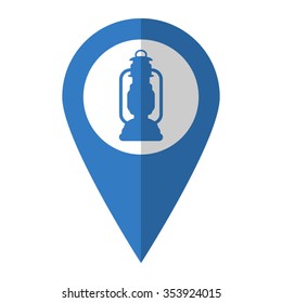 Kerosene lamp - vector icon; blue map  pointer