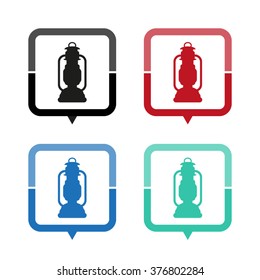 Kerosene lamp - vector icon; map pointer;  message bubble