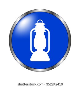 Kerosene lamp - vector icon on the blue button