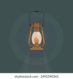 Kerosene lamp. Vector illustration in flat design style on dark background.