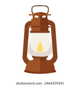 Kerosene lamp vector illustration, vintage old lantern in flat design style, bushcraft lamp or camping lantern image isolated

