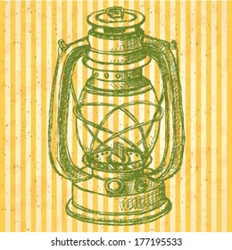 Kerosene lamp, vector sketch background
