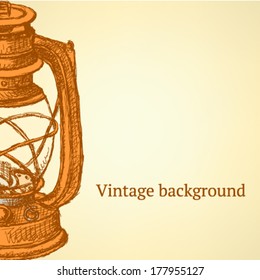 Kerosene lamp, vector sketch background 
