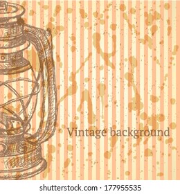 Kerosene lamp, vector sketch background 