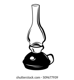 Kerosene lamp. Vintage paraffin lamp. Doodle style. Isolated on white. Vector Illustration