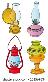 Kerosene lamps collection - vector illustration.