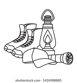 kerosene lantern with boots and cap