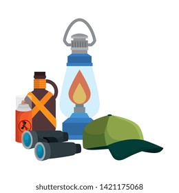kerosene lantern with camping accessories