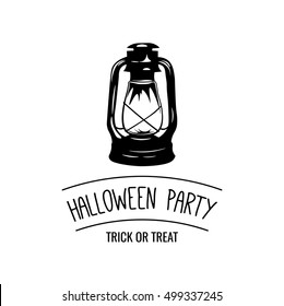 Kerosene lantern Halloween Party Badge. Postcard Sample. Vector Illustration