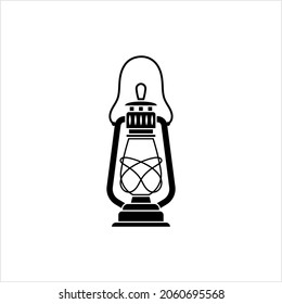 Kerosene Lantern Icon. Paraffin Lamp Icon, Liquid Fuel Light Source Lamp Protected By A Glass Chimney Or Globe Vector Art Illustration