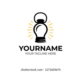 Kerosene lantern, lamp and light bulb led, logo design. Electrical, electric, light, shine, idea and innovation, vector design and illustration