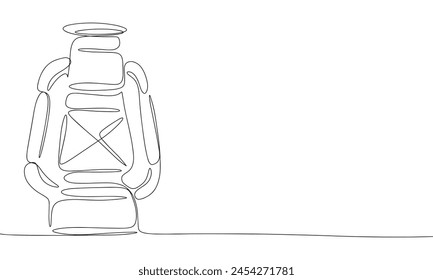 Kerosene lantern one line continuous. Line art paraffin lamp. Hand drawn vector art.