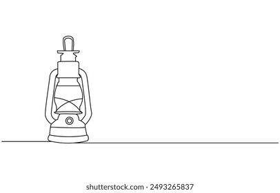 Kerosene lantern one line continuous. Line art paraffin lamp. Hand drawn vector art, Continuous one line drawing backpack.
Outline drawing of a kerosene lamp with handle and wick, lantern.