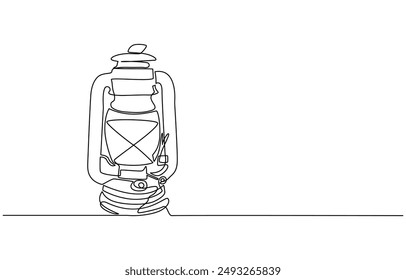 Linterna de queroseno una línea continua. Lámpara de parafina Line art. Arte vectorial dibujado a mano, mochila de dibujo de una línea continua.
Dibujo esquemático de una lámpara de queroseno con mango y mecha, linterna.