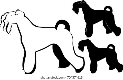 Kerry Blue Terrier dog set of isolated silhouettes