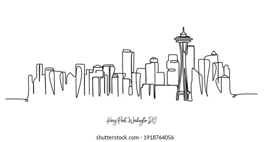 Kerry Park Washington DC city of the USA skyline - Continuous one line drawing