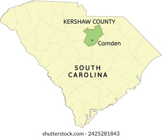 Kershaw County and city of Camden location on South Carolina state map