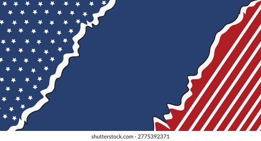 Kertas Robek Latar Belakang Bendera Amerika untuk 4 Juli - Hari Kemerdekaan AS Templat Bendera Patriotik