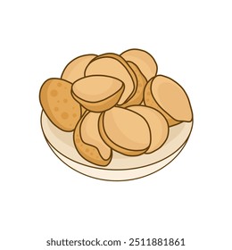 Kerupuk, lanche de comida de biscoito indonésio. Ilustração de vetor desenhada à mão.