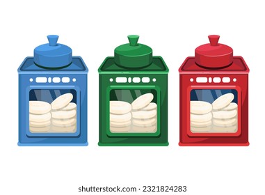 Kerupuk is Indonesian Crackers On Container Set Cartoon illustration Vector