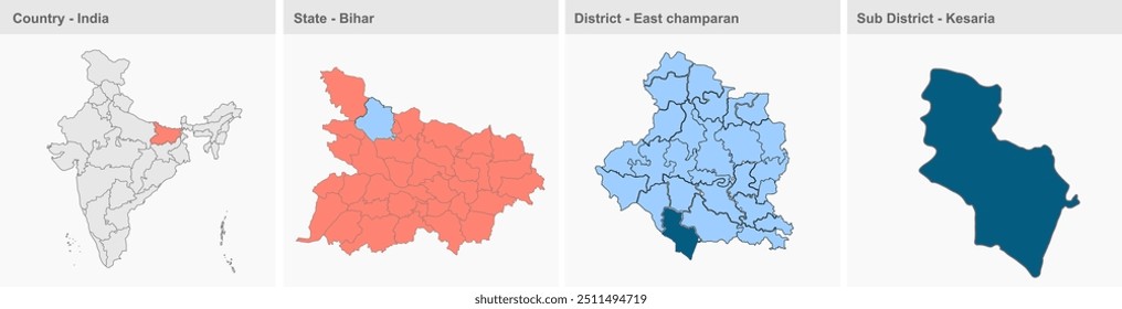 Kesaria map, East champaran District, Bihar State, Republic of India, Government of Bihar, Indian territory, Eastern India, politics, village, tourism