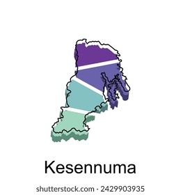 Kesennuma City Of Japan Map, Simple design template in white background