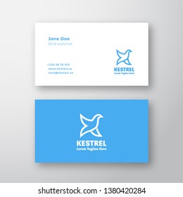 Kestrel Bird Abstract Vector Logo and Business Card Template. Letter K Silhouette. Premium Stationary Realistic Mock Up. Isolated.