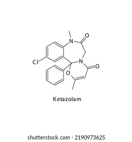 Ketazolam Molecule Flat Skeletal Structure, Benzodiazepine Class Drug Used As Anxiolytic, Anticonvulsant, Sedative, Hypnotic Agent. Vector Illustration On White Background.