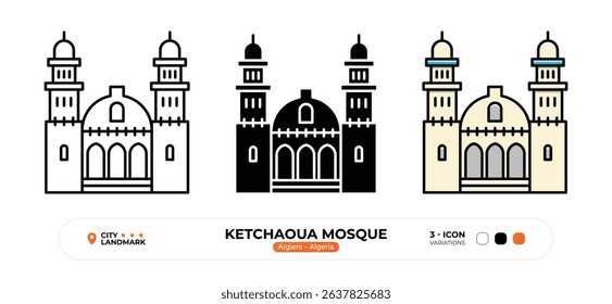 Ketchaoua Mosque Line Icon. Algiers, Algeria, Landmark, Silhouette, Color Vector, Editable Stroke.