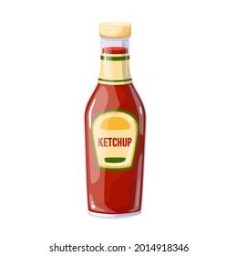 Ketchup in bottle. Colored illustration in cartoon style.